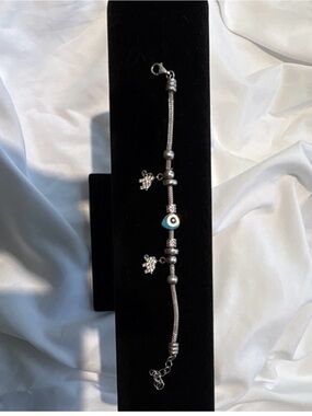 Sterling Silver 925- Child Evil Eye Charm Bracelet with Blue Accent